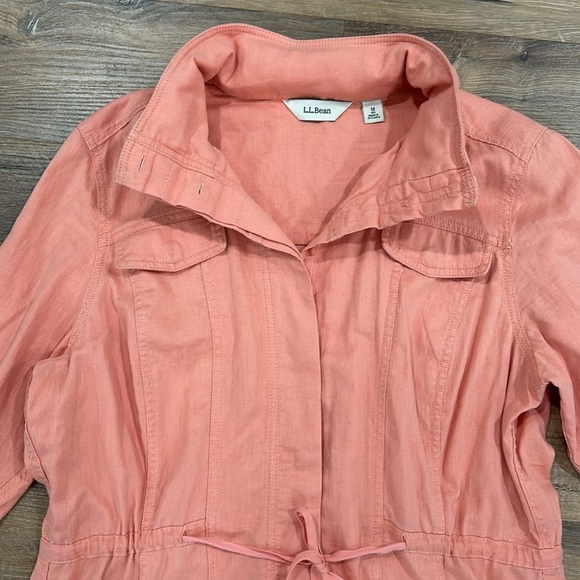 LL Bean Linen Utility Jacket Pink/Salmon Size Med Regular. Packable hood - Picture 3 of 16